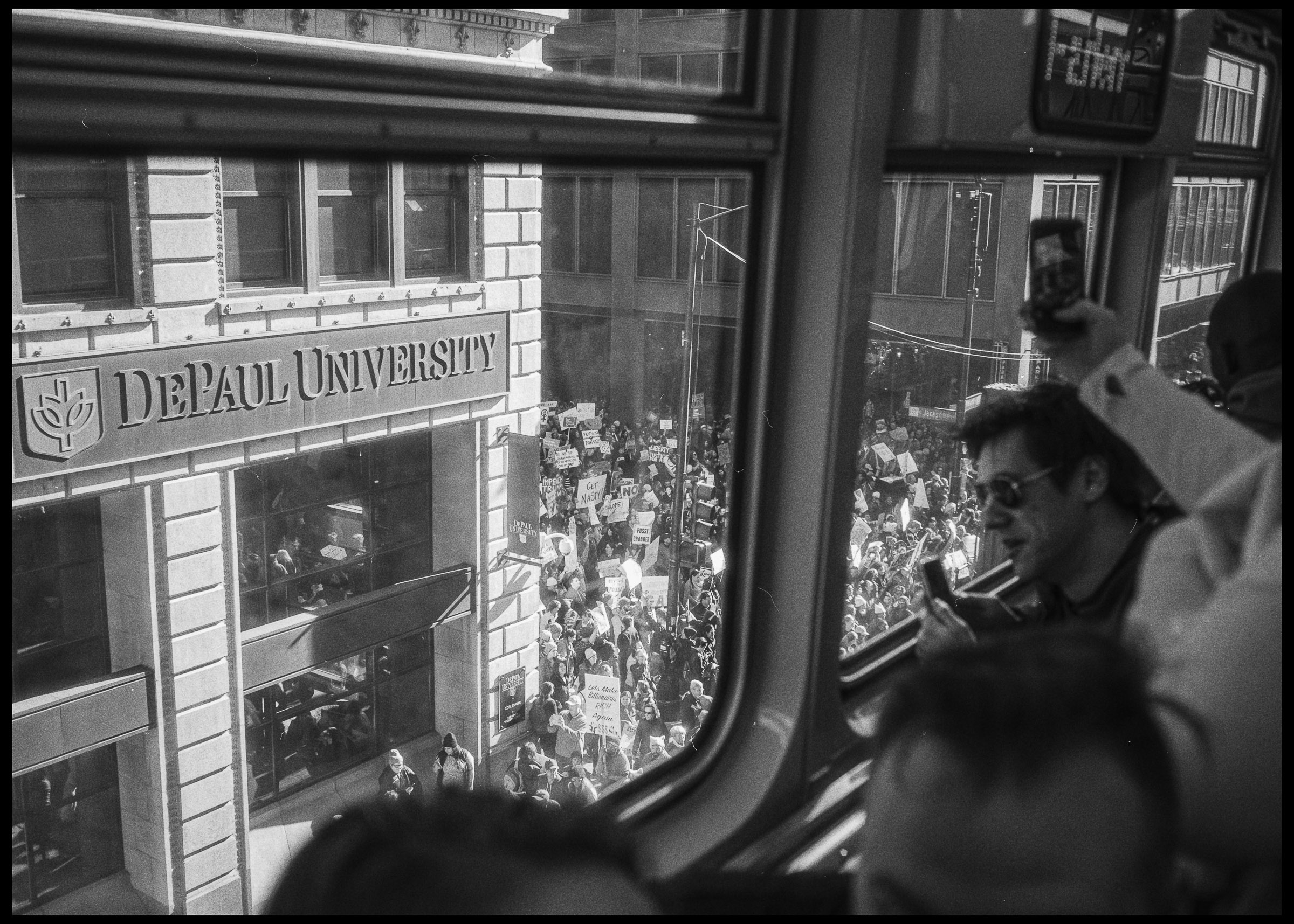 Women's March, Chicago 2017 — crowd view from DePaul elevated position