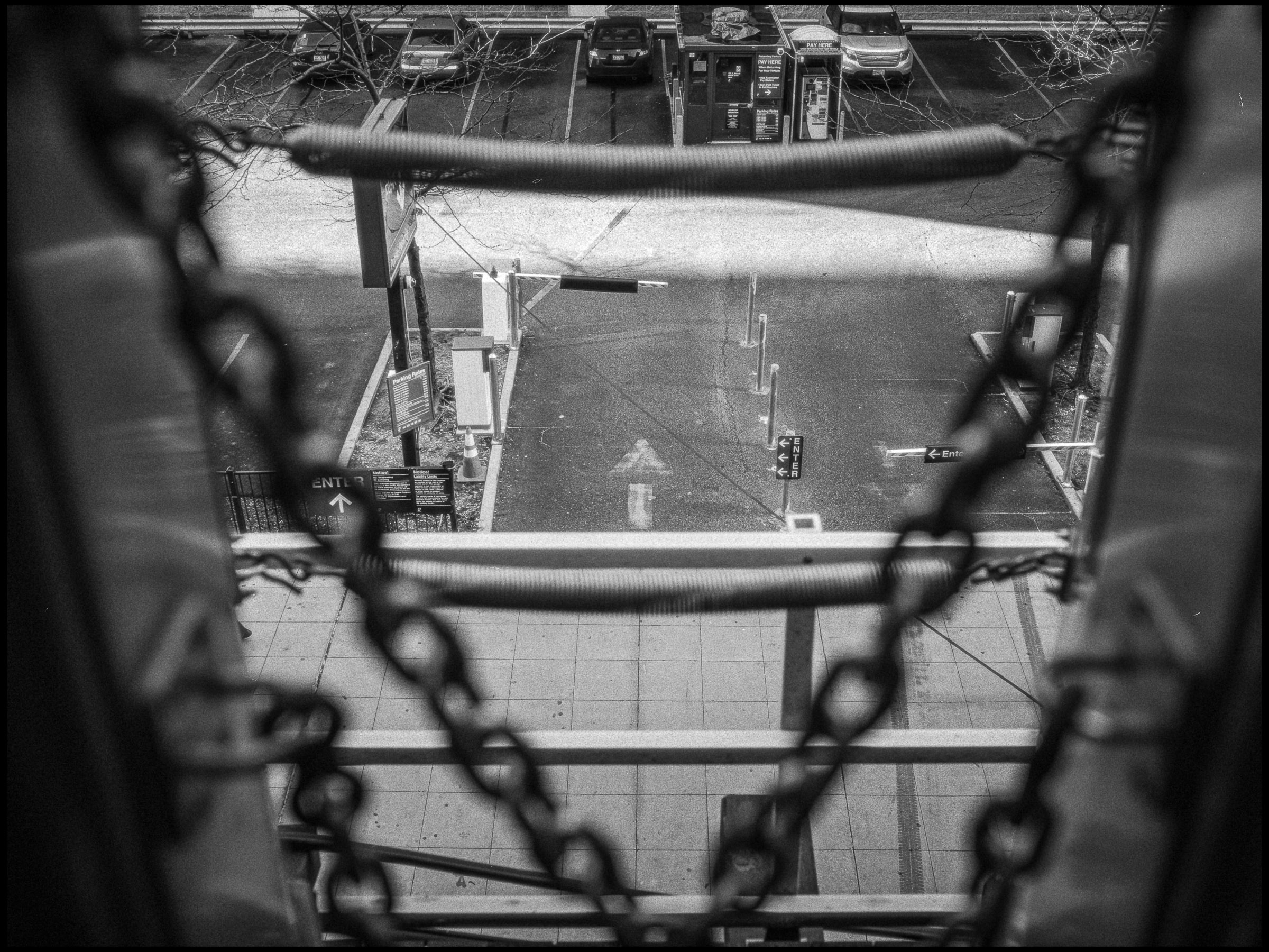 Empty CTA stair and rail view on march day, Chicago 2017