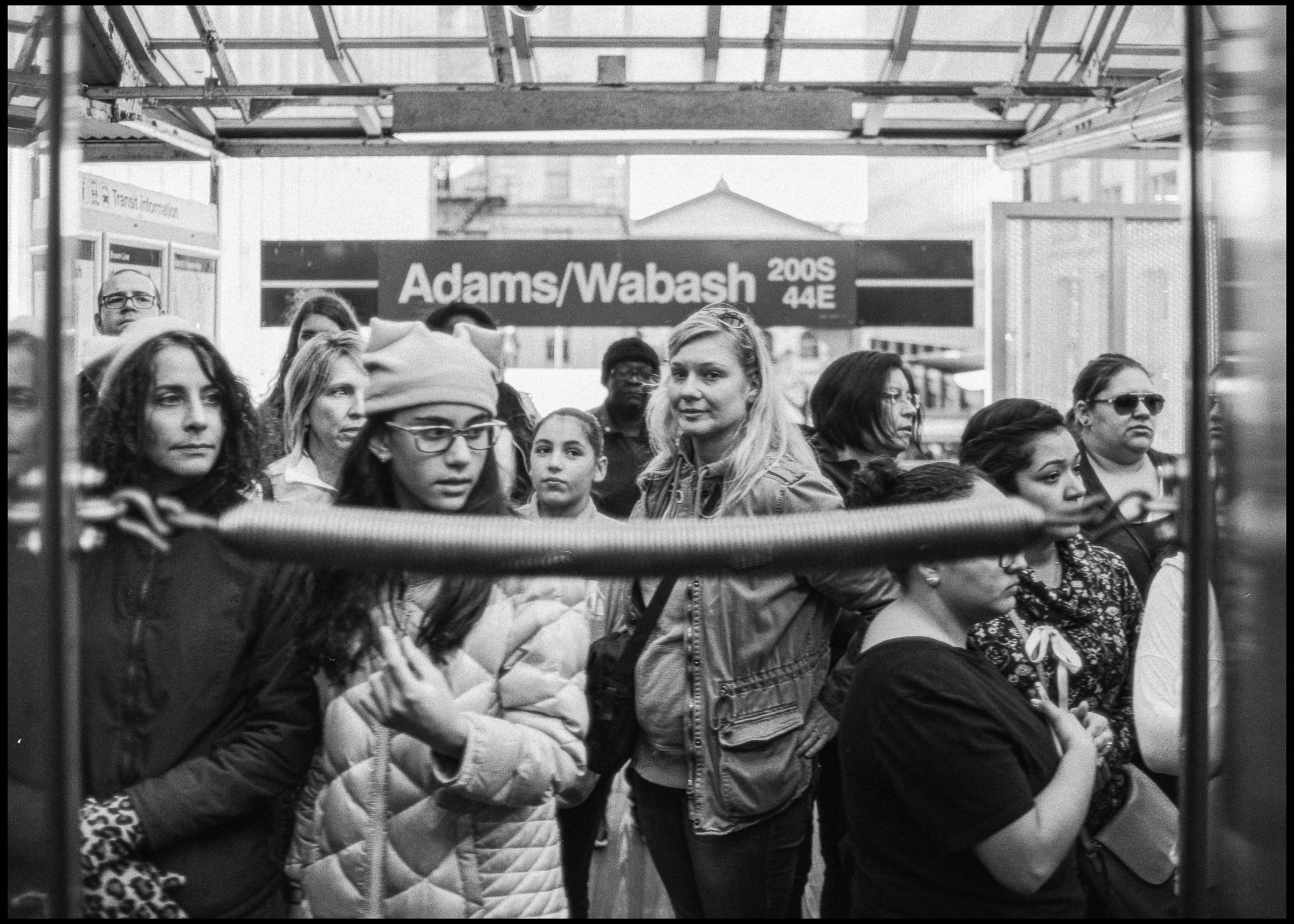 Women's March crowd from the CTA platform, Chicago 2017