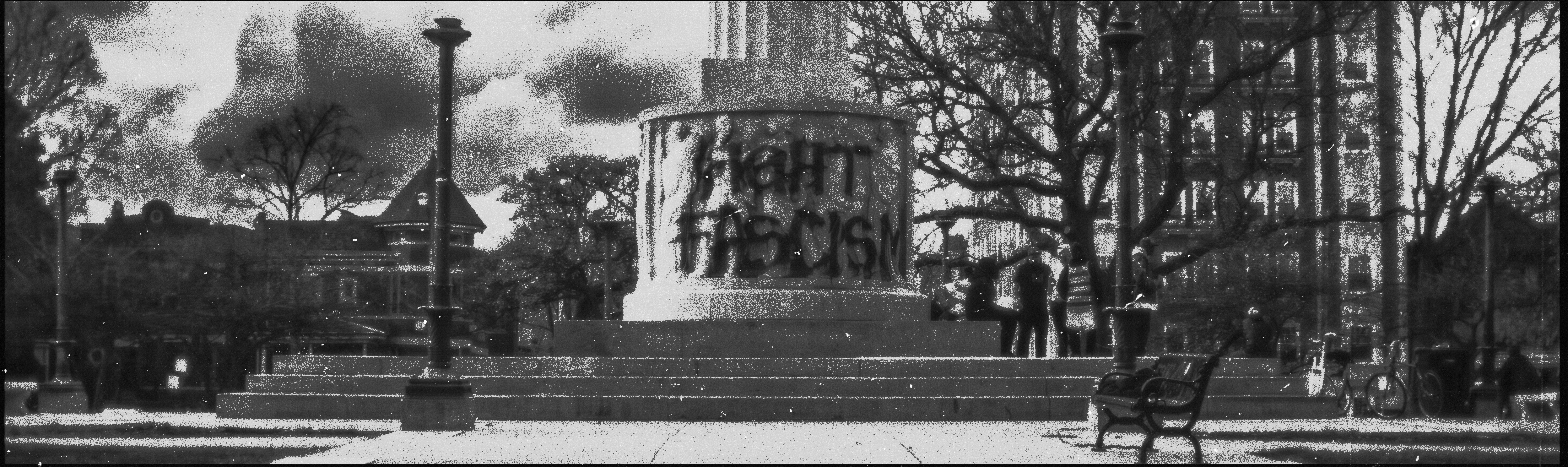 Threshold crop from Residual context with monument centered, Logan Square, Chicago, 2024.